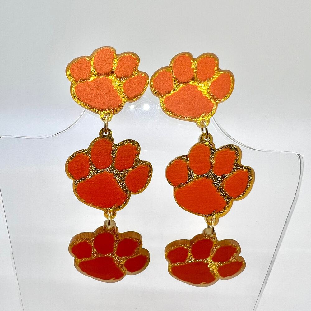 Gold Paw Print Earrings - High School Earrings - Mascot Earrings - Tiger Earring
